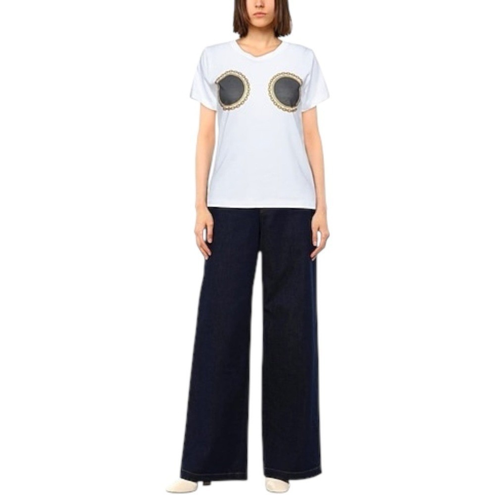 Rare CRISTINA EFFE Eloise White Viral Graphic Cotton Tee Shirt Size 42 / Small